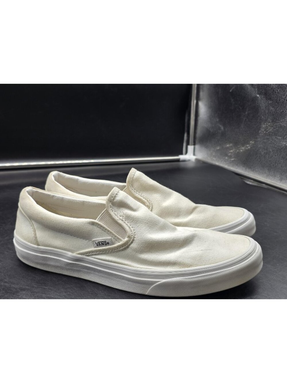 Vans Shoes Womens Size 10 White Classic Slip-On Canvas Sneakers Stained Damaged